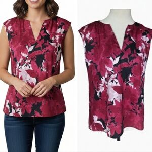 Banana Republic Floral Blouse - Burgundy & Black Short Sleeve Women's Size Small